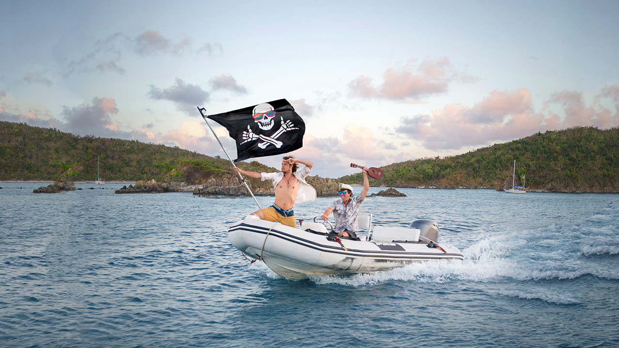 Wheeland Brothers Boat Dinghy Dingy Zodiak Shaka Pirate Flag Caribbean